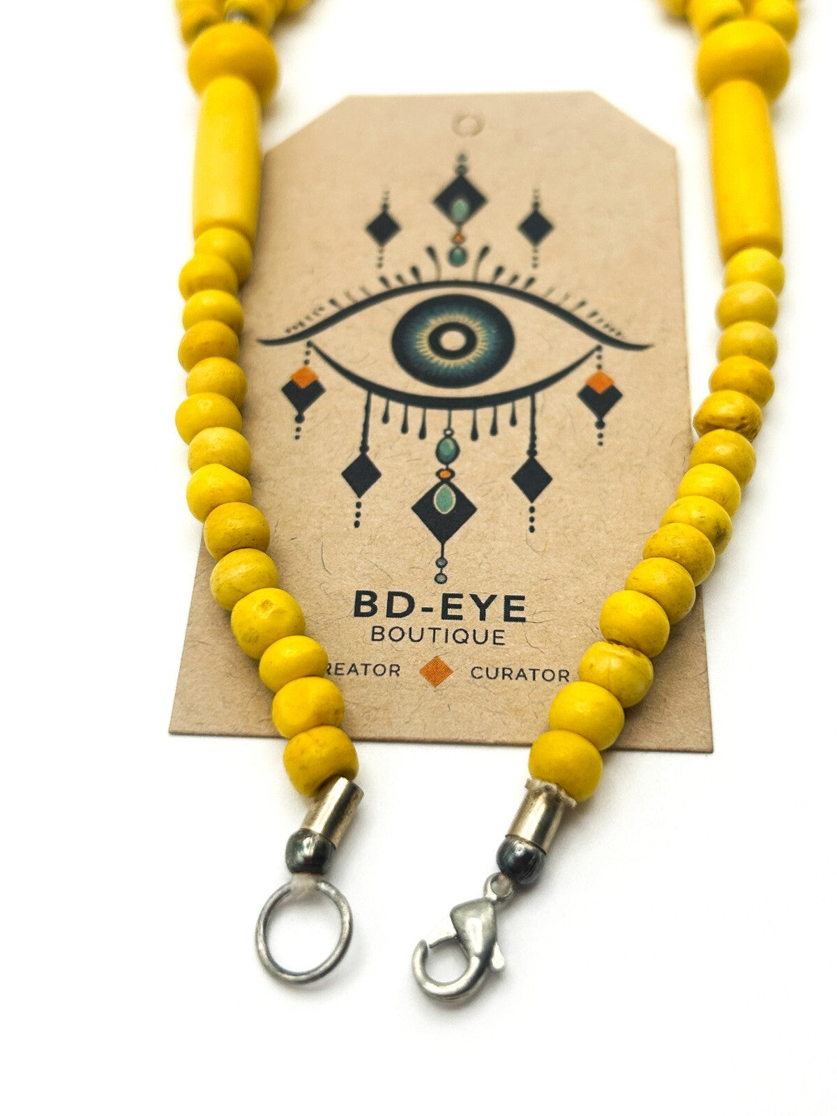 Vintage Bright Yellow Triple-Strand Organic Material Bib Necklace
