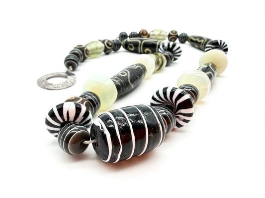Vintage Tibetan Dzi Bead Necklace Tribal Boho Statement 25”