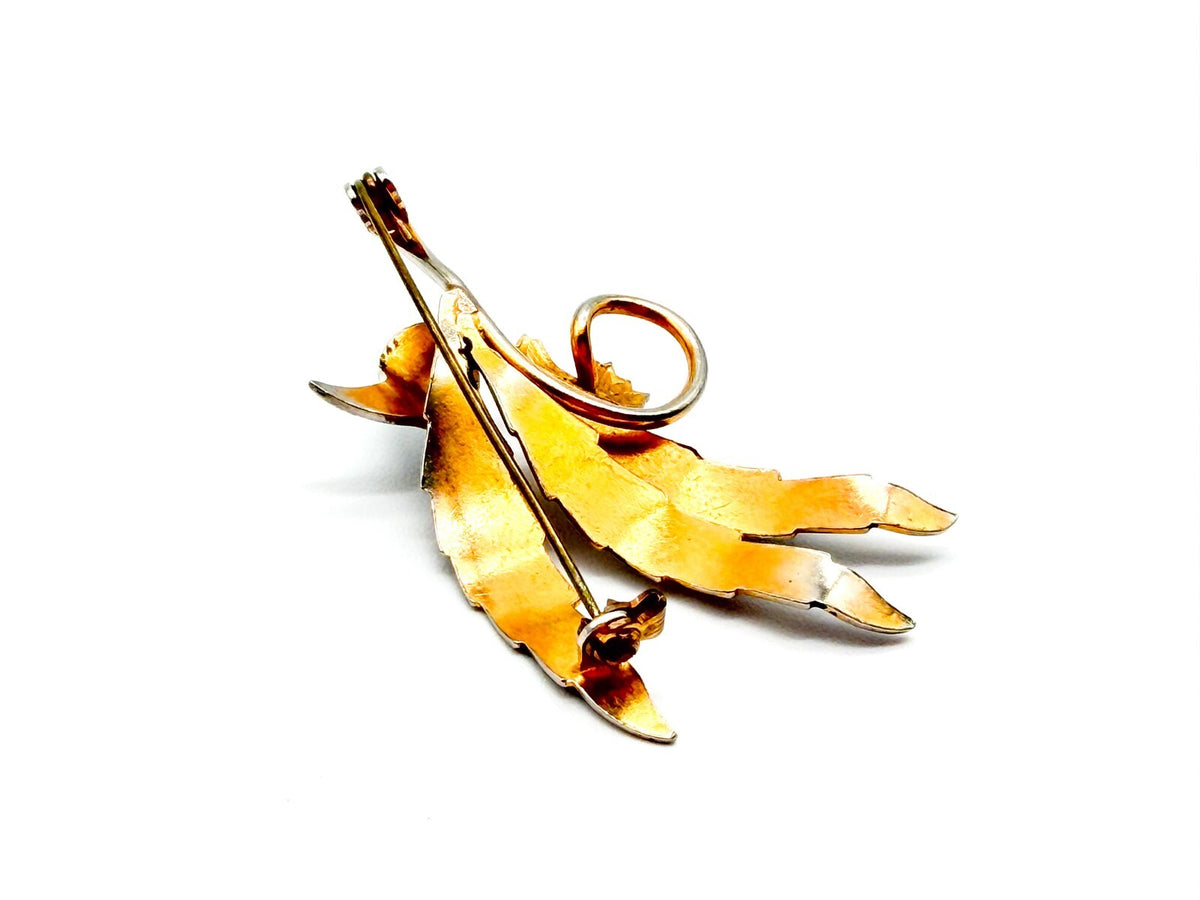 Toledo Damascene Leaf Brooch Gold Inlay Floral Vintage Spanish Pin 5.5cm