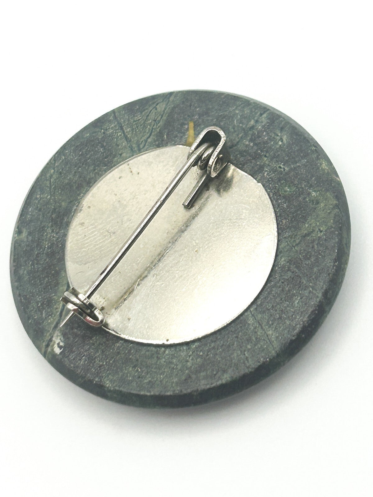 Vintage Semi-Precious Moss Agate Brooch - Circular and Domed Gemstone
