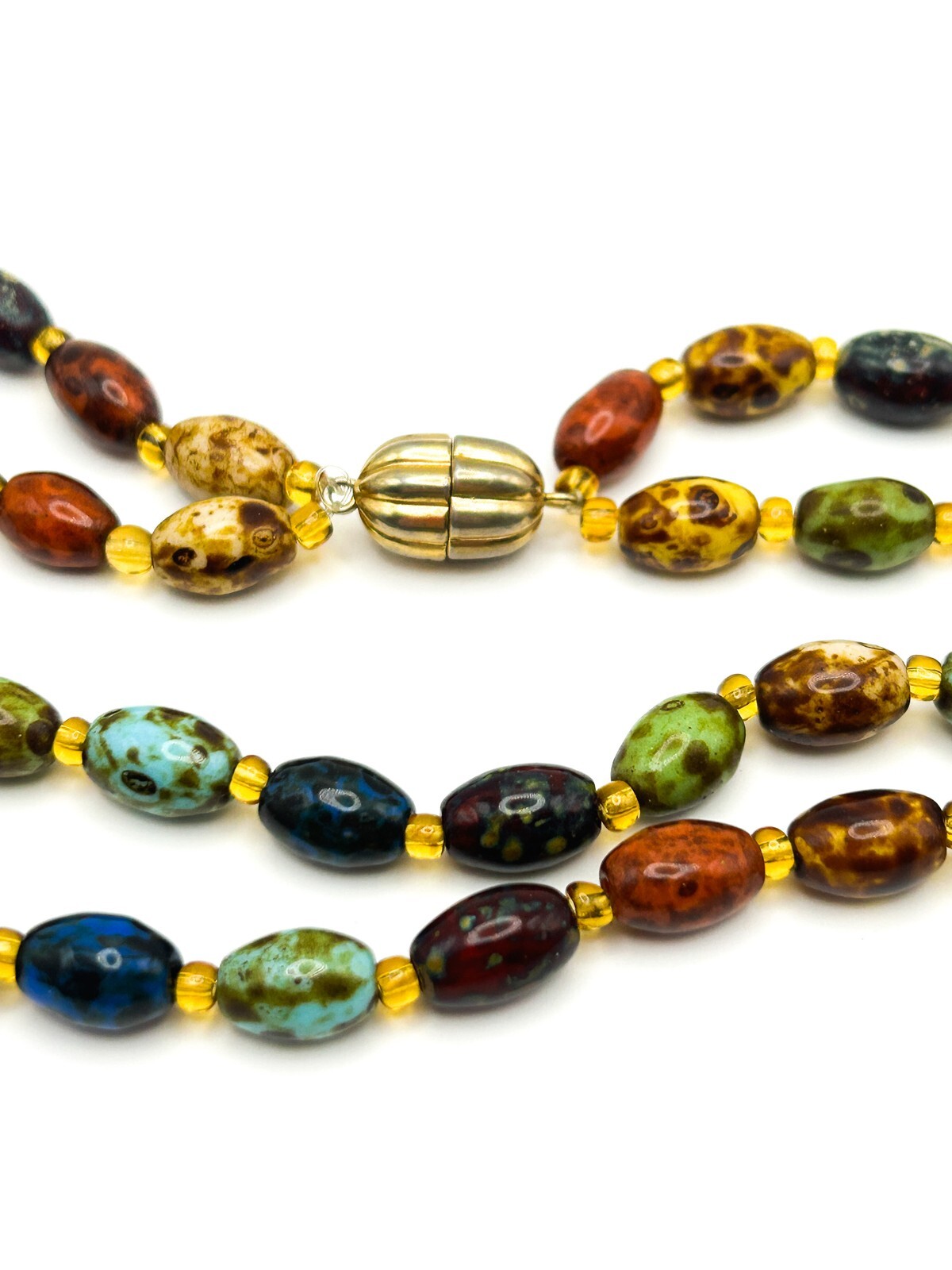 Scottish Agate Style Beaded Necklace Double Strand Mottled Glass Beads 19”