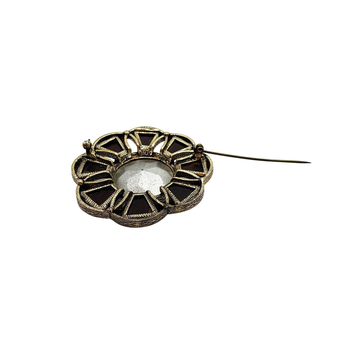 Signed Scottish MIRACLE Brooch Burnt Orange Brown Glass Cabouchons