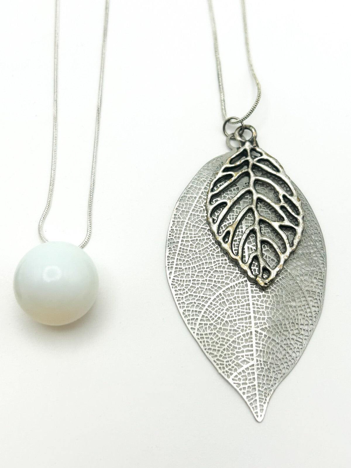 Silver Tone Pendant Necklace Bundle Dragonfly Sun Leaf Gemstone x5