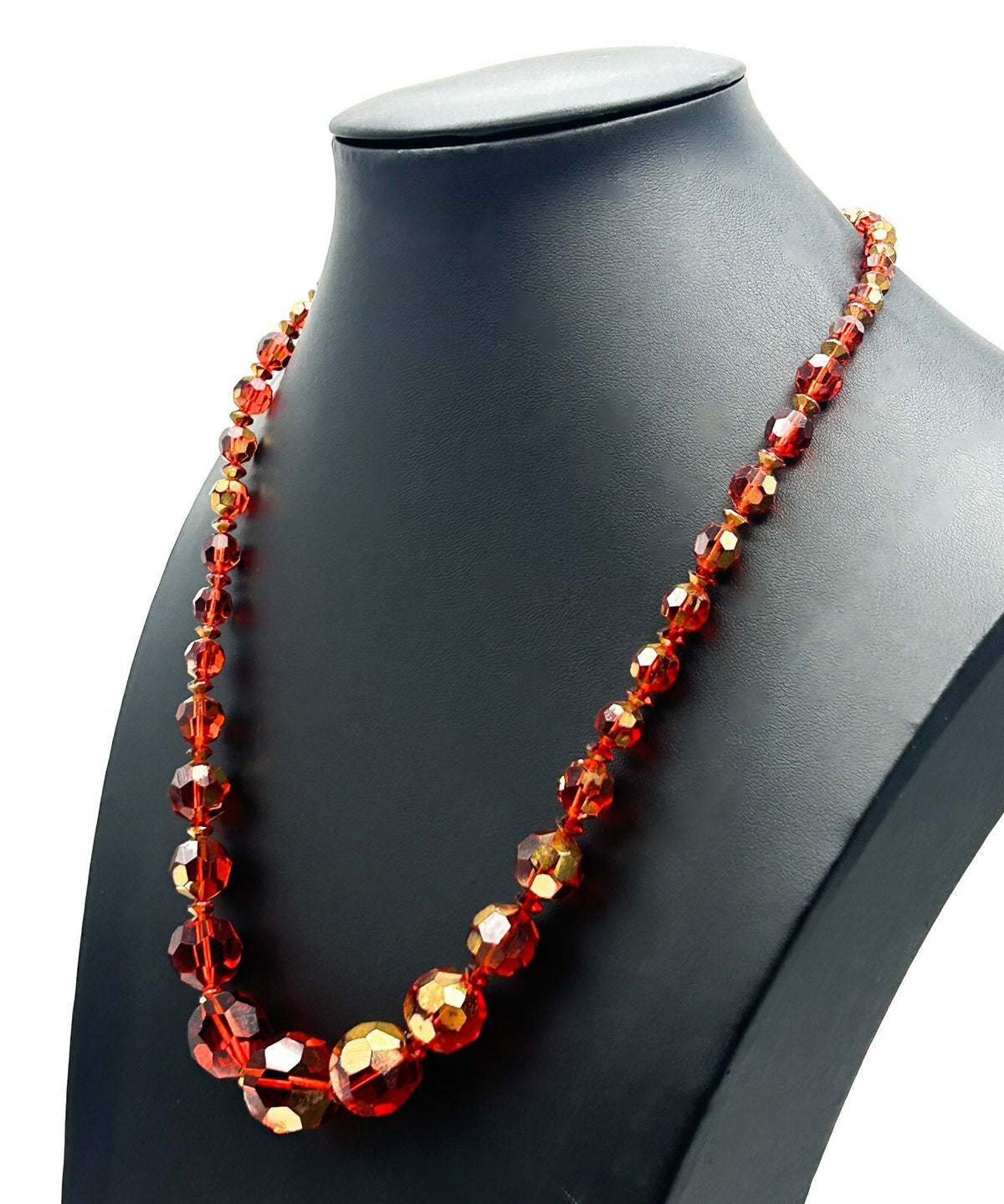 Czech Glass Graduated Bead Necklace – Burnt Orange Faceted Fire Polished