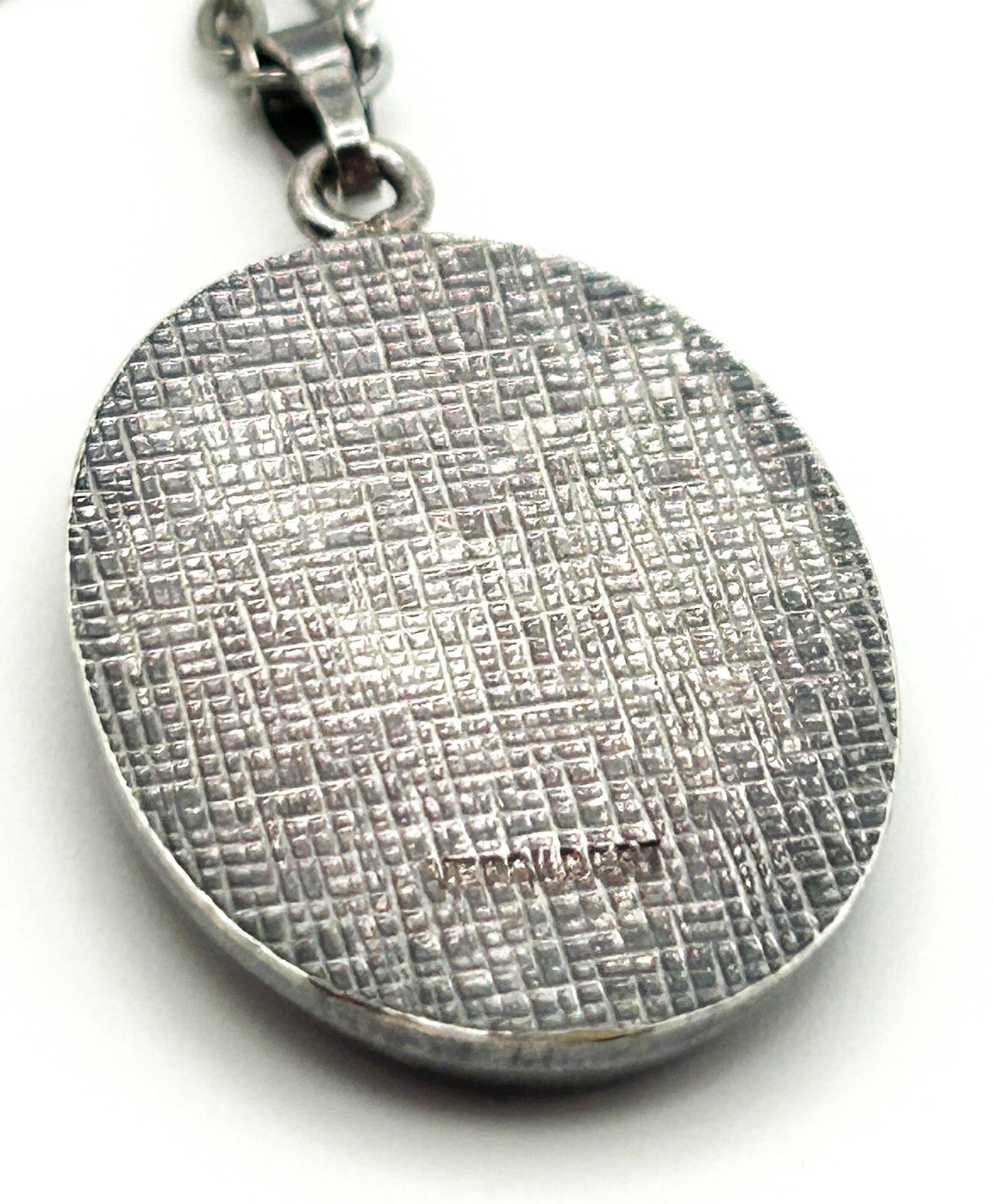 Vintage Silver-Tone Moss Agate Oval Pendant Necklace - Green Gemstone