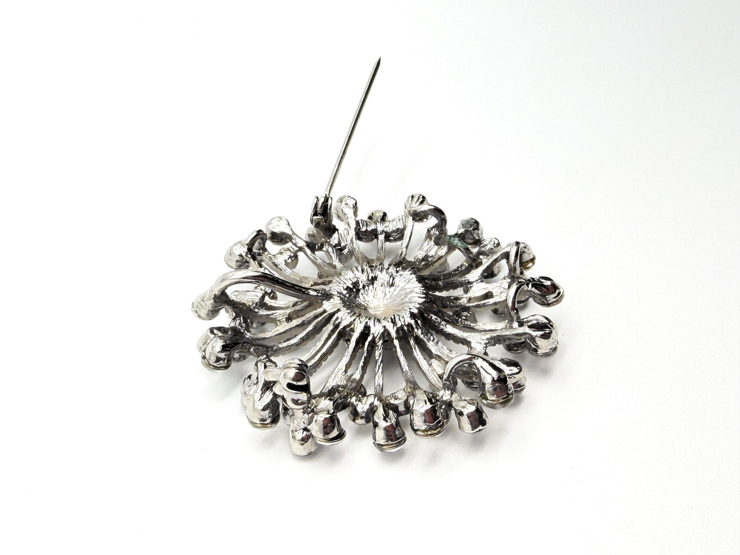 Vintage Rhinestone Starburst Pendant Brooch Silver Tone Crystal Spray Pin 5cm