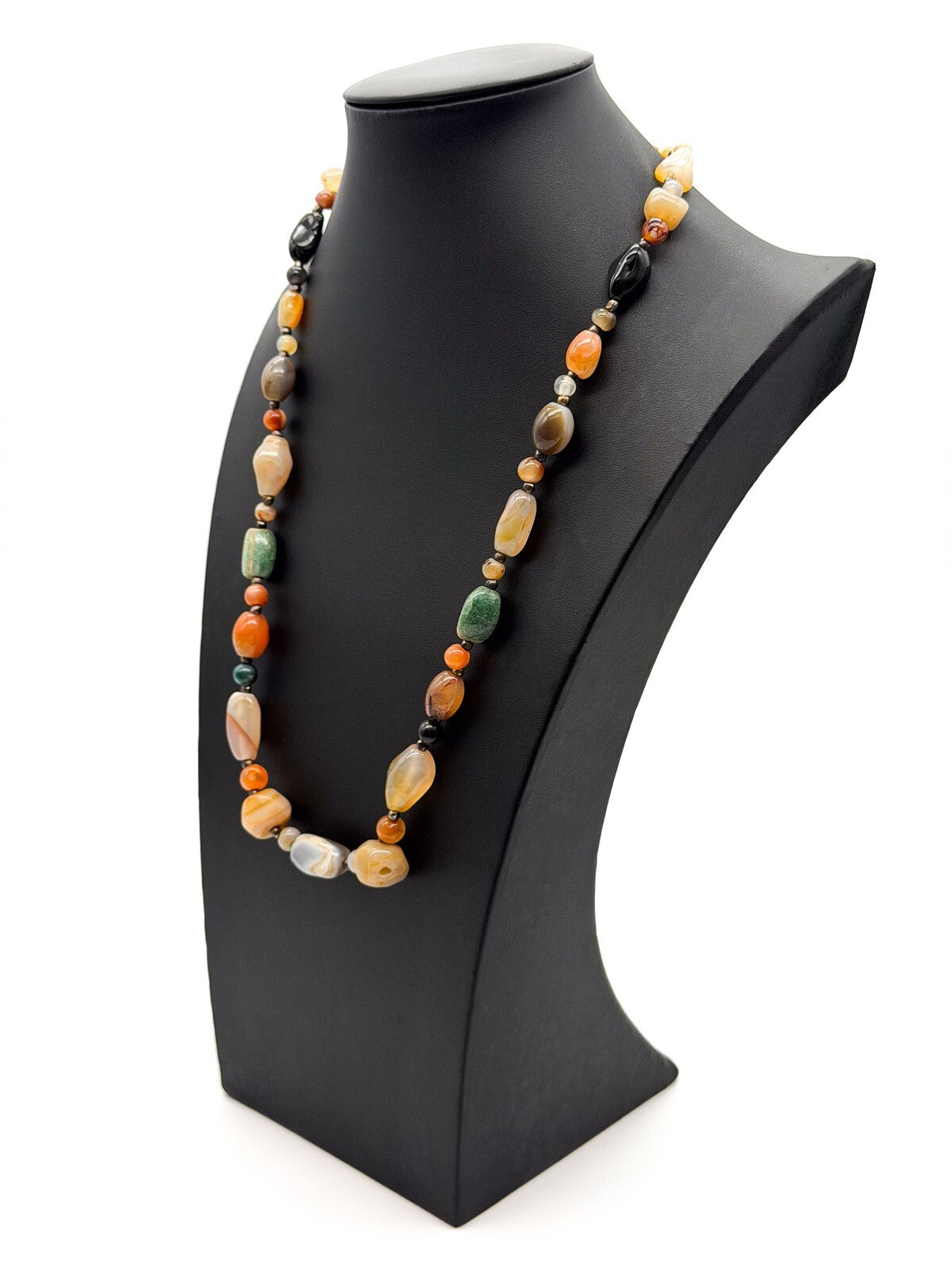 Mixed Gemstone Nugget Necklace Citrine Carnelian Agate Jade Onyx 26” - Boho