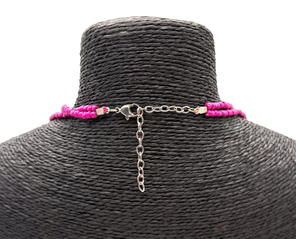 Dyed Purple Stone Chunky Statement Necklace Double Strand Magenta Beads Summer