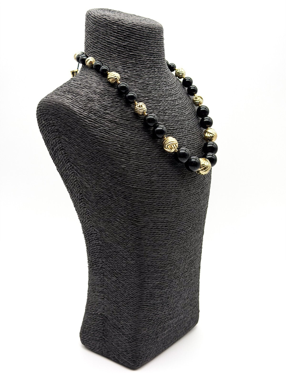 Vintage Black Gold Beaded Necklace Lucite Statement Chunky Beads 19”