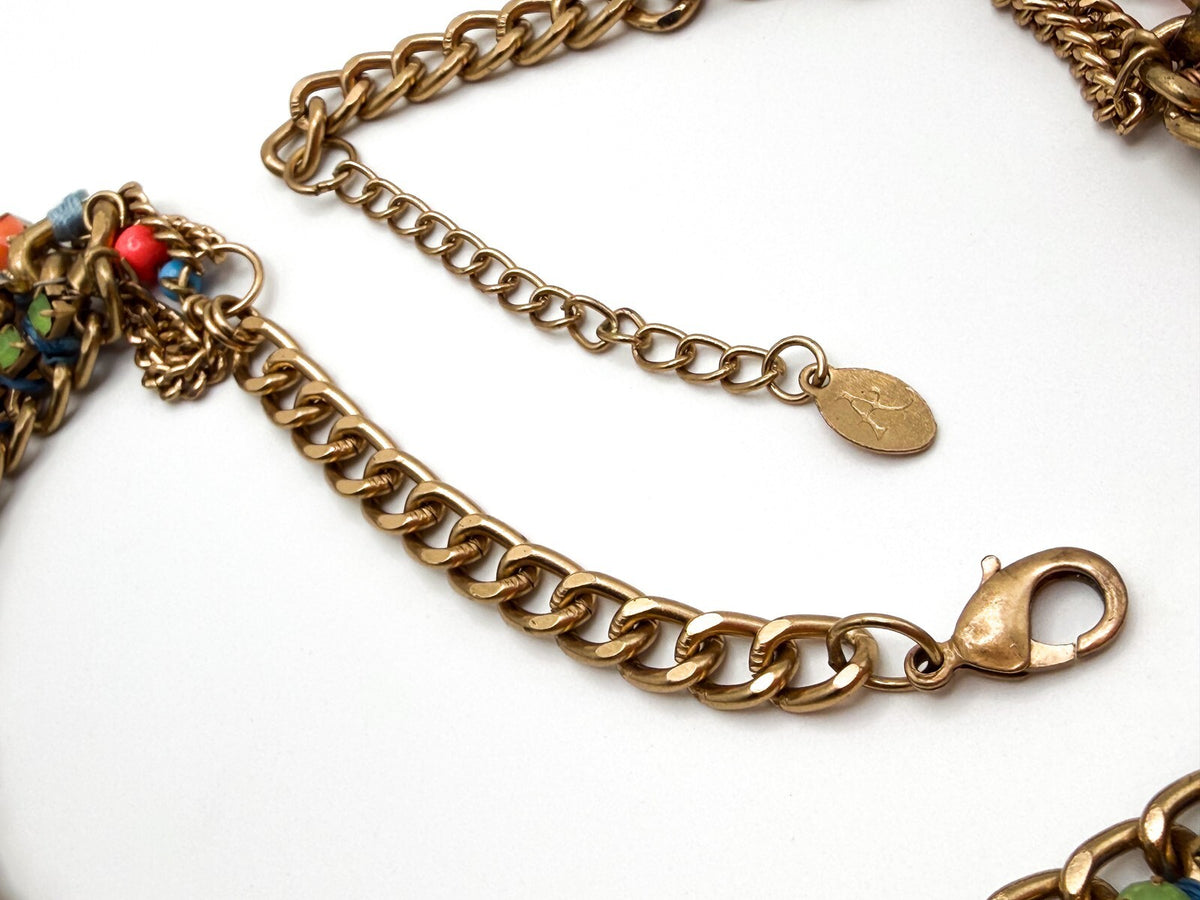 Accessorize Gold Tone Woven Ribbon & Rhinestone Statement Necklace