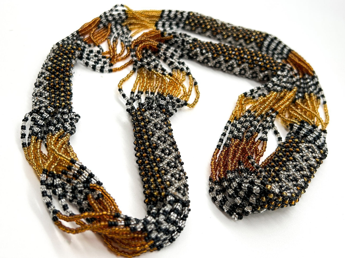 Vintage Hand Woven Seed Bead Necklace 16 Strand Geometric Artisan Jewellery