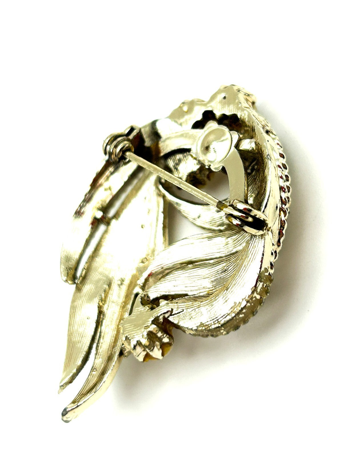 Vintage Gold Tone Faux Pearl Textured Art Nouveau Style Abstract Brooch