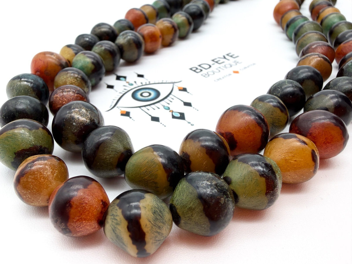 Vintage Double Strand Multicolour Acrylic Beaded Necklace Green Orange