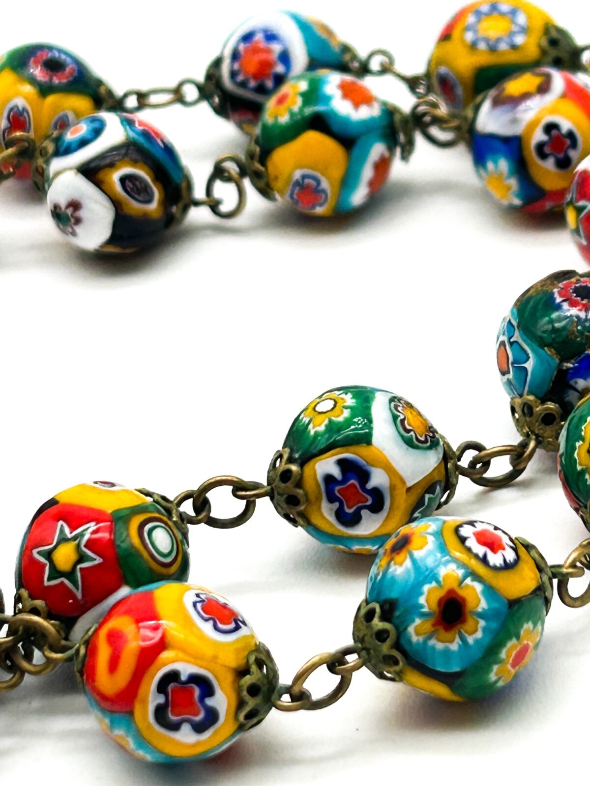 Vintage Murano Glass Millefiori Flower Multicoloured Necklace Floral Venetian
