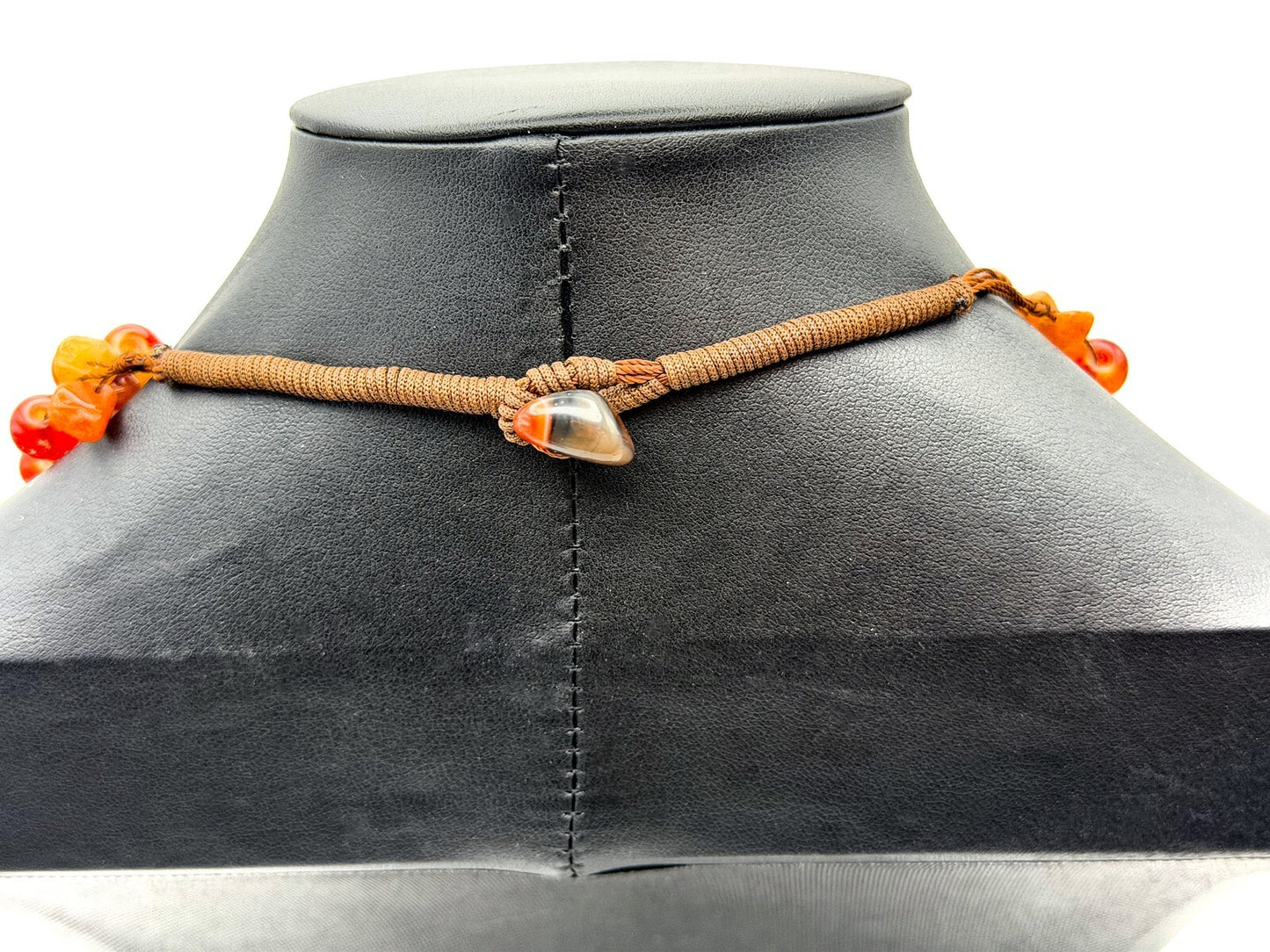 VTG Orange Glass, Acrylic & Carnelian Hand-knotted Statement Boho Necklace
