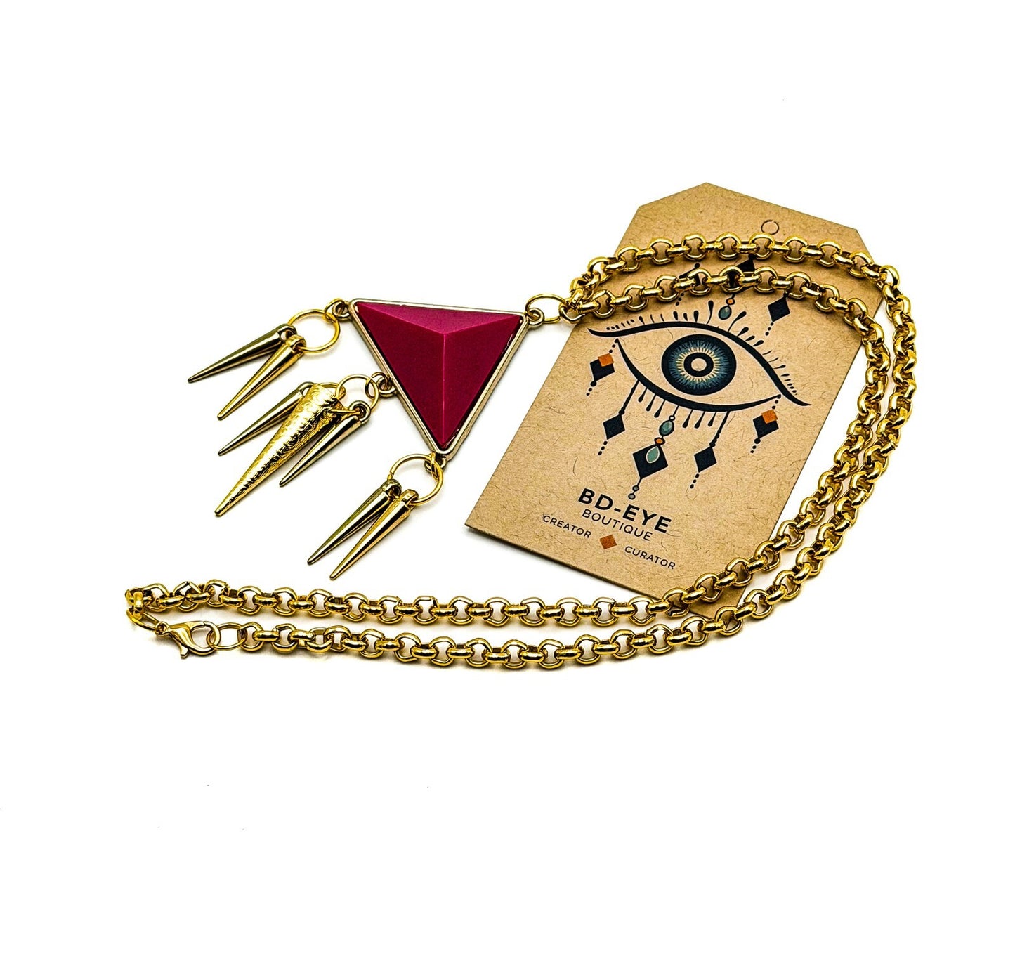 Hot Pink Geometric Pyramid & Spikes Necklace  Earrings Set - Original Re-design