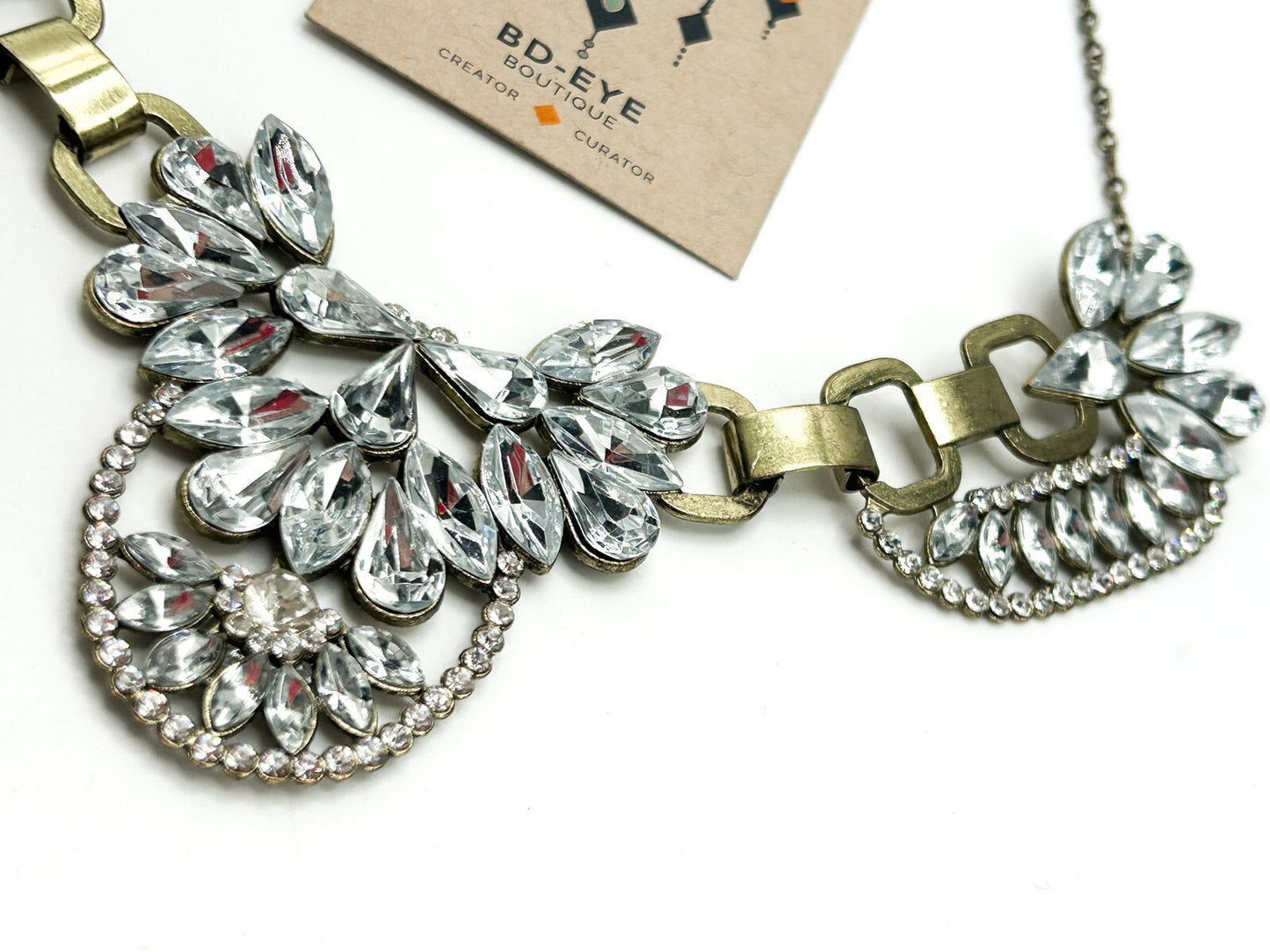 Gold-Tone Statement Necklace with Glass Rhinestones – 19in
