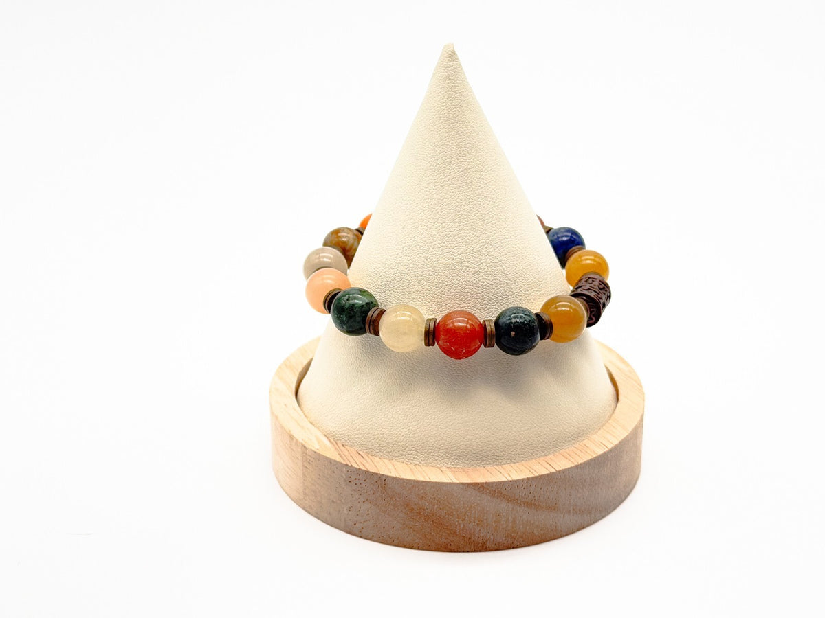 Carnelian Agate Citrine Gemstone Bracelet Duo – Wire Wrapped & Stretch Set