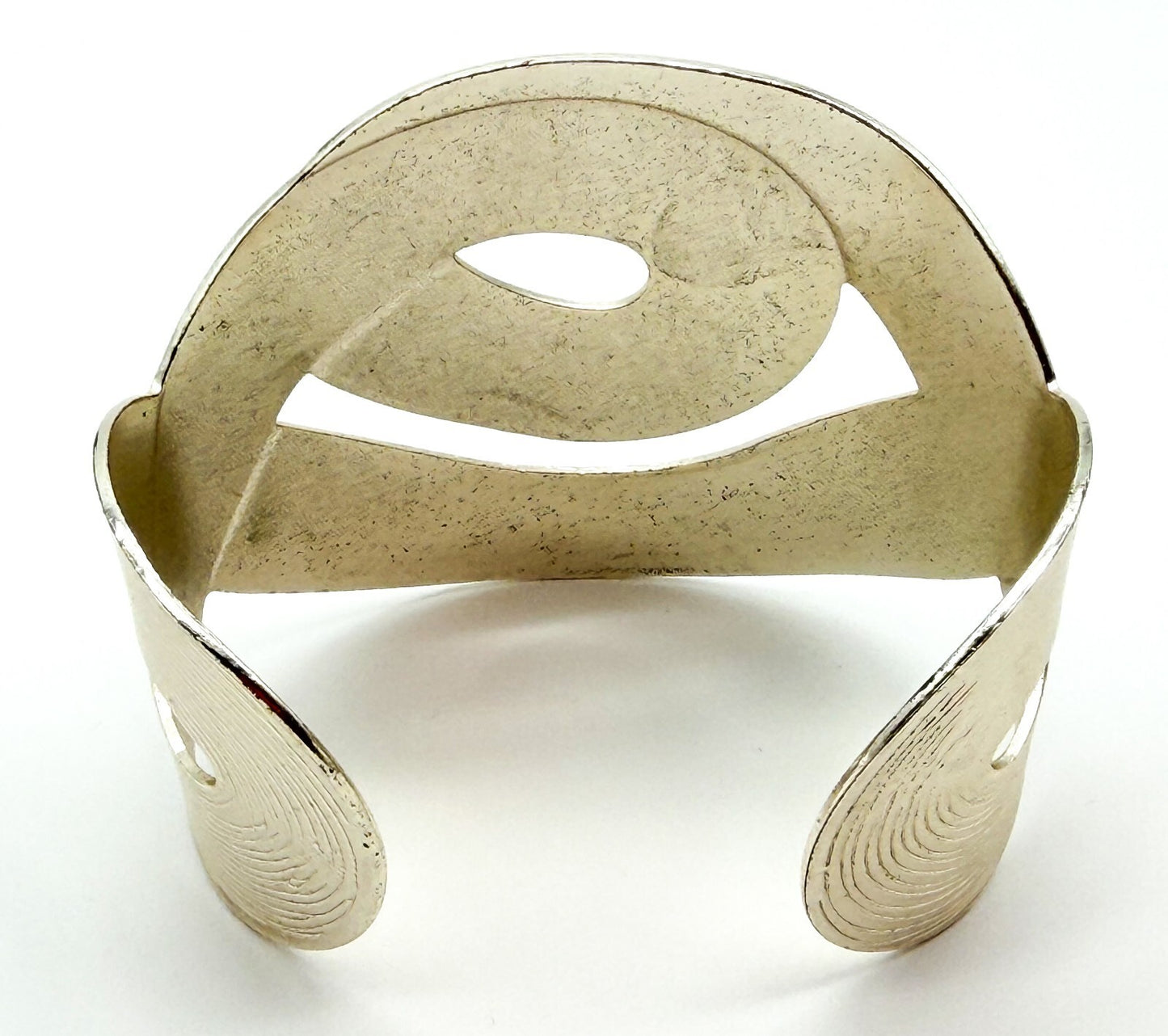Chunky Silver Tone Abstract Adjustable Cuff Bracelet Statement Retro Minimalist