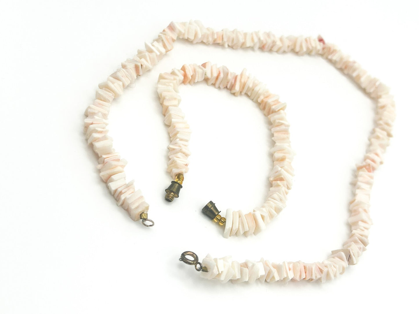 Vintage Pale Pink Shell Chip Necklace & Bracelet - Beach Sea Boho Surf