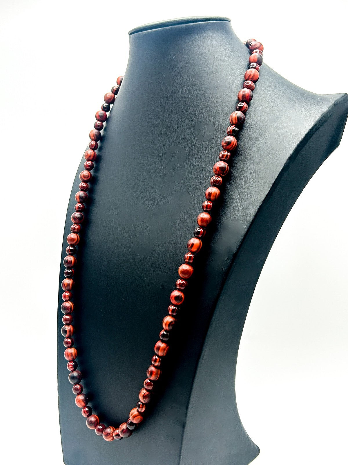 Long Wood Bead Necklace Mahogany Brown Graduated Boho Natural Wooden 29.5”