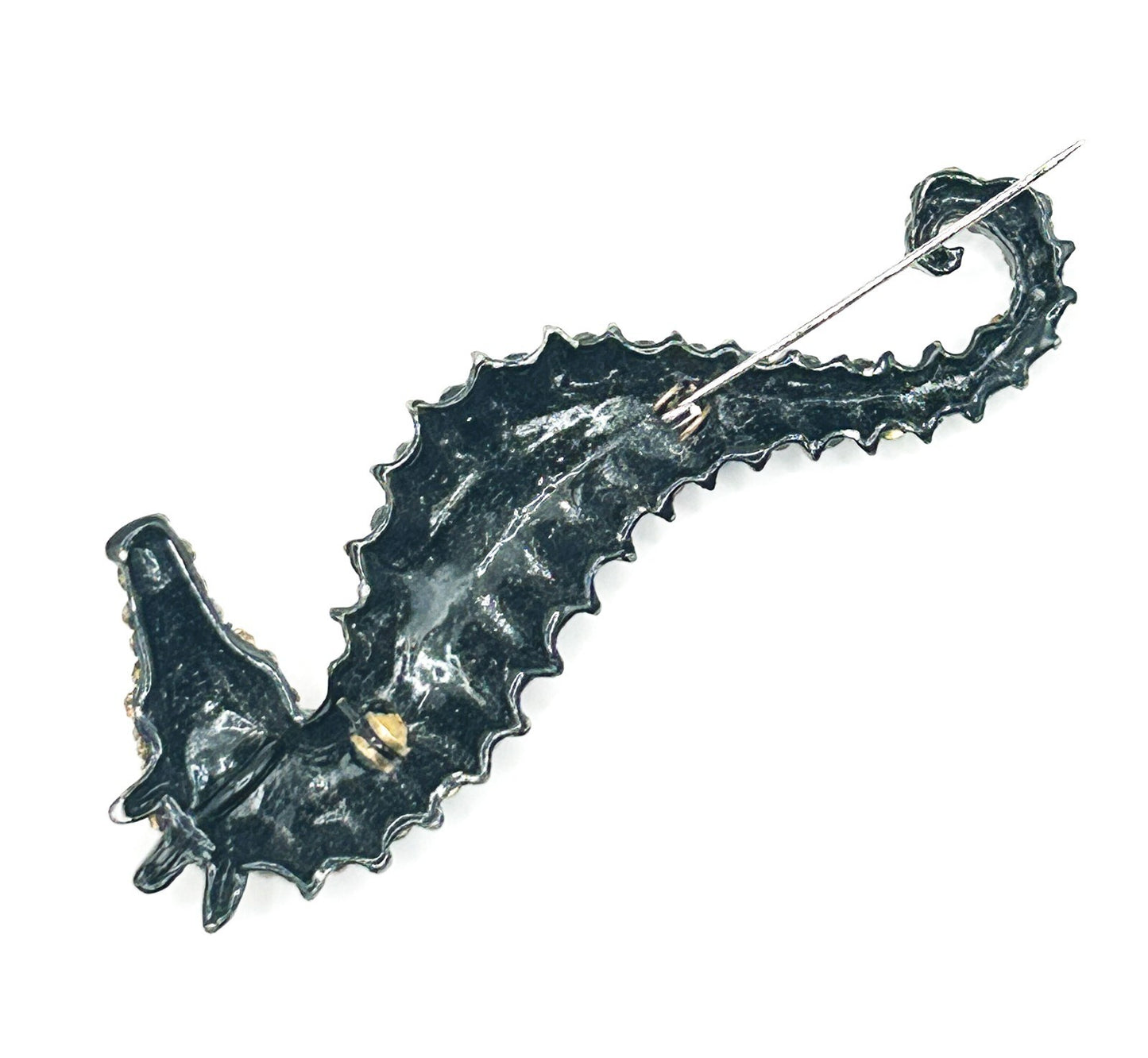 Large Rhinestone Seahorse Brooch Multicolour Figural Pendant 8.5 cm