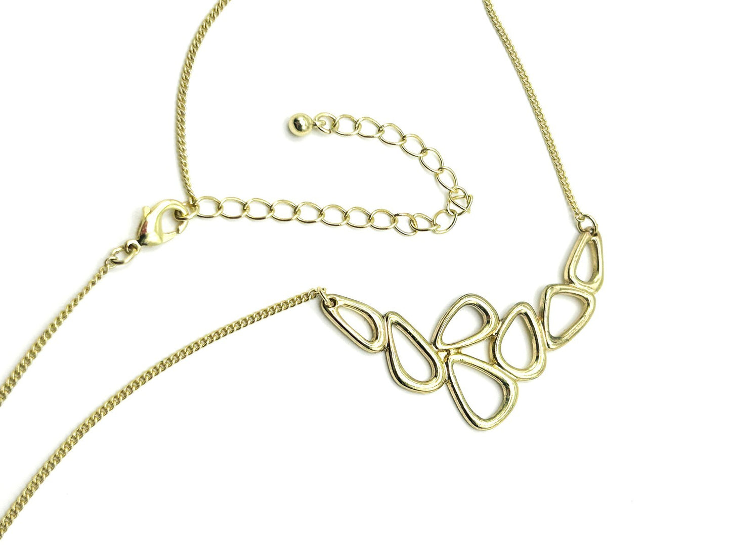 Gold Tone Teardrop Necklace Minimalist Abstract Panel Dainty Chain 16”
