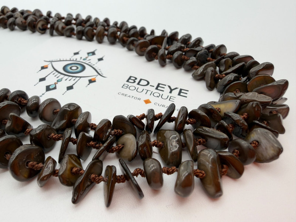 Hand Knotted Shell Chip Necklace Brown Layered Boho Necklace