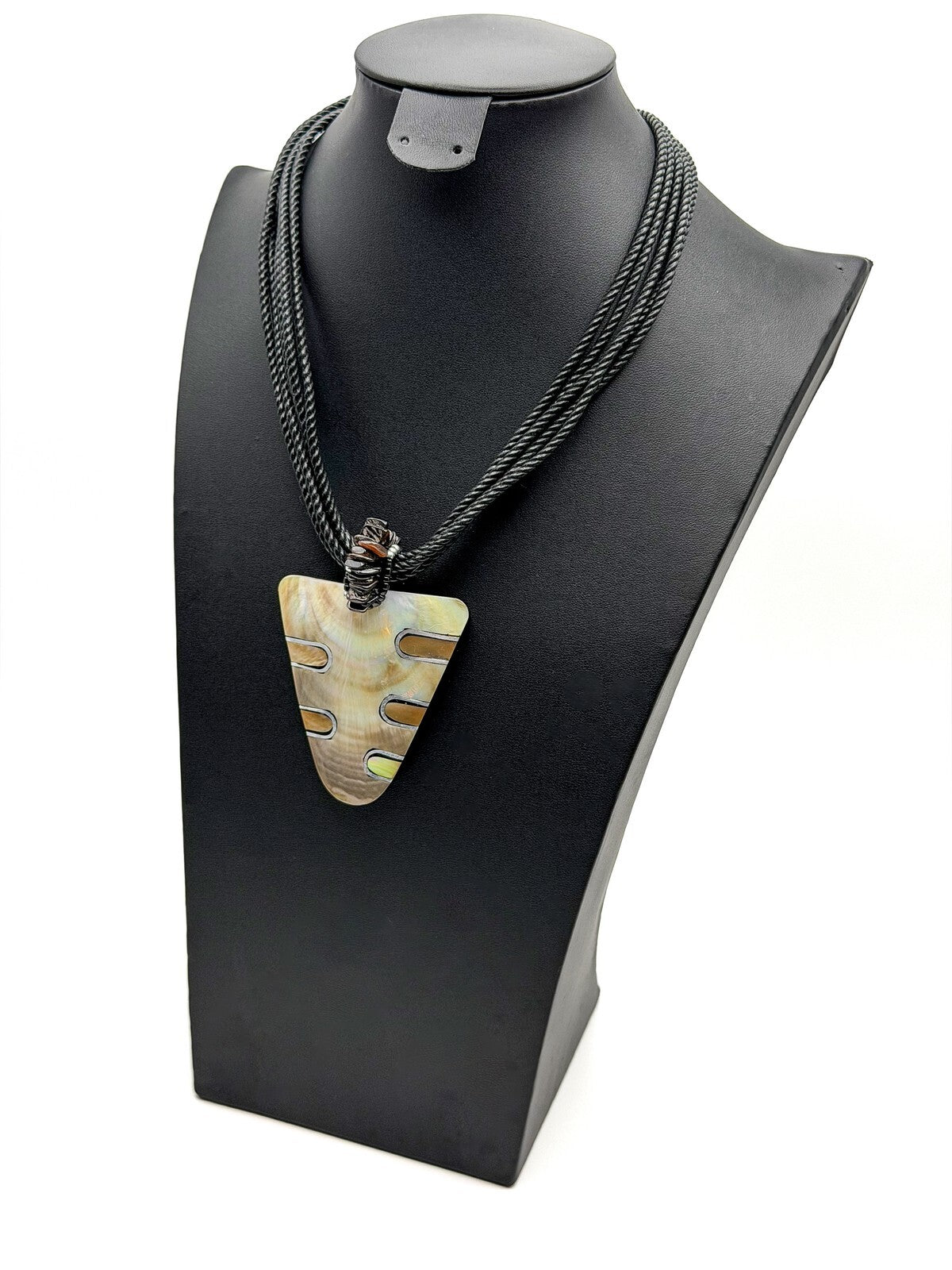 Mother of Pearl / Abelone & Acrylic Arrowhead Pendant Necklace on 5 Strand - 90s