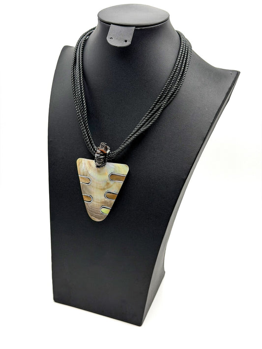 Mother of Pearl / Abelone & Acrylic Arrowhead Pendant Necklace on 5 Strand - 90s