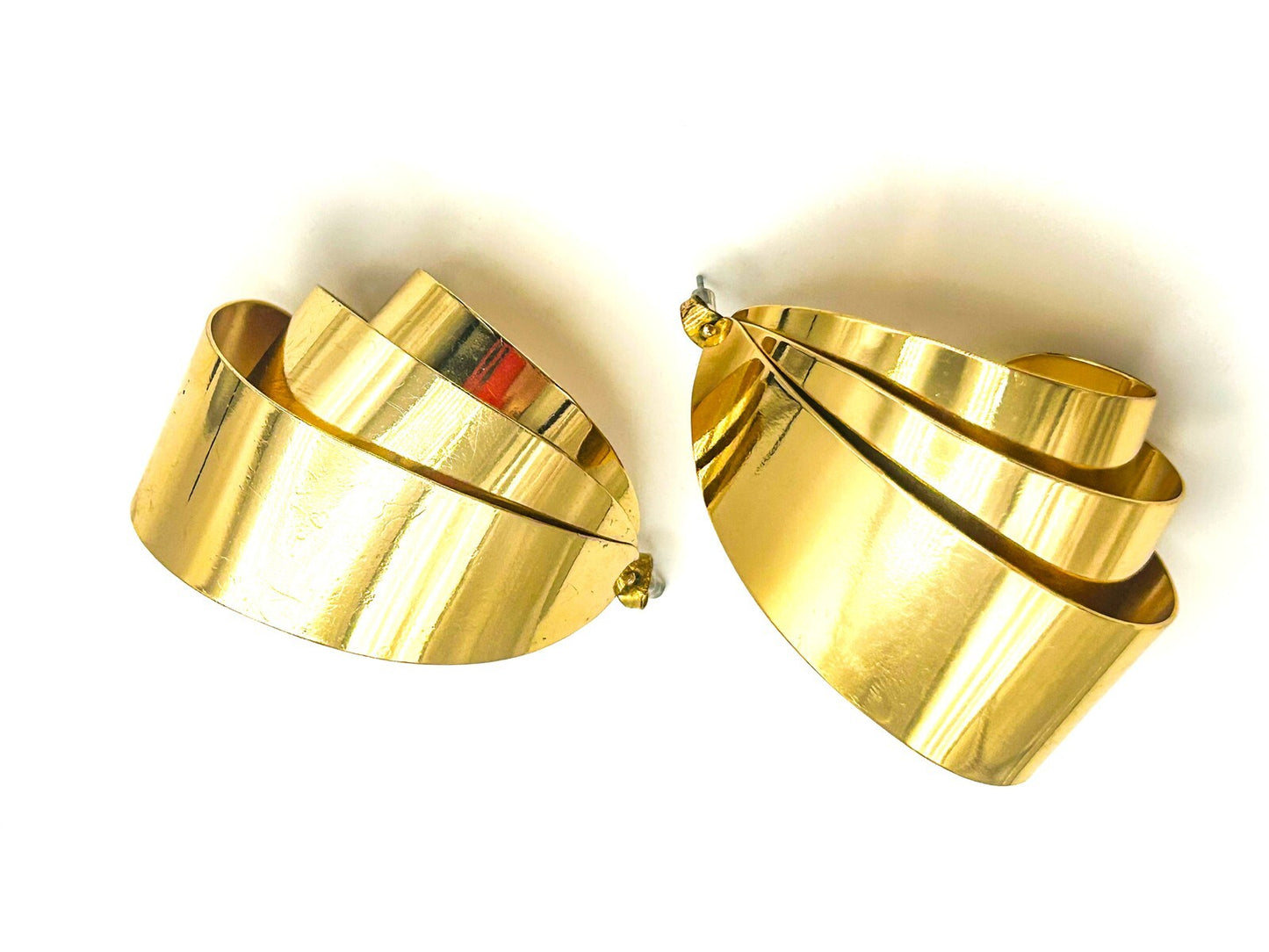 Chunky Vintage Gold Tone 3 layers Curled Statement Costume Earrings