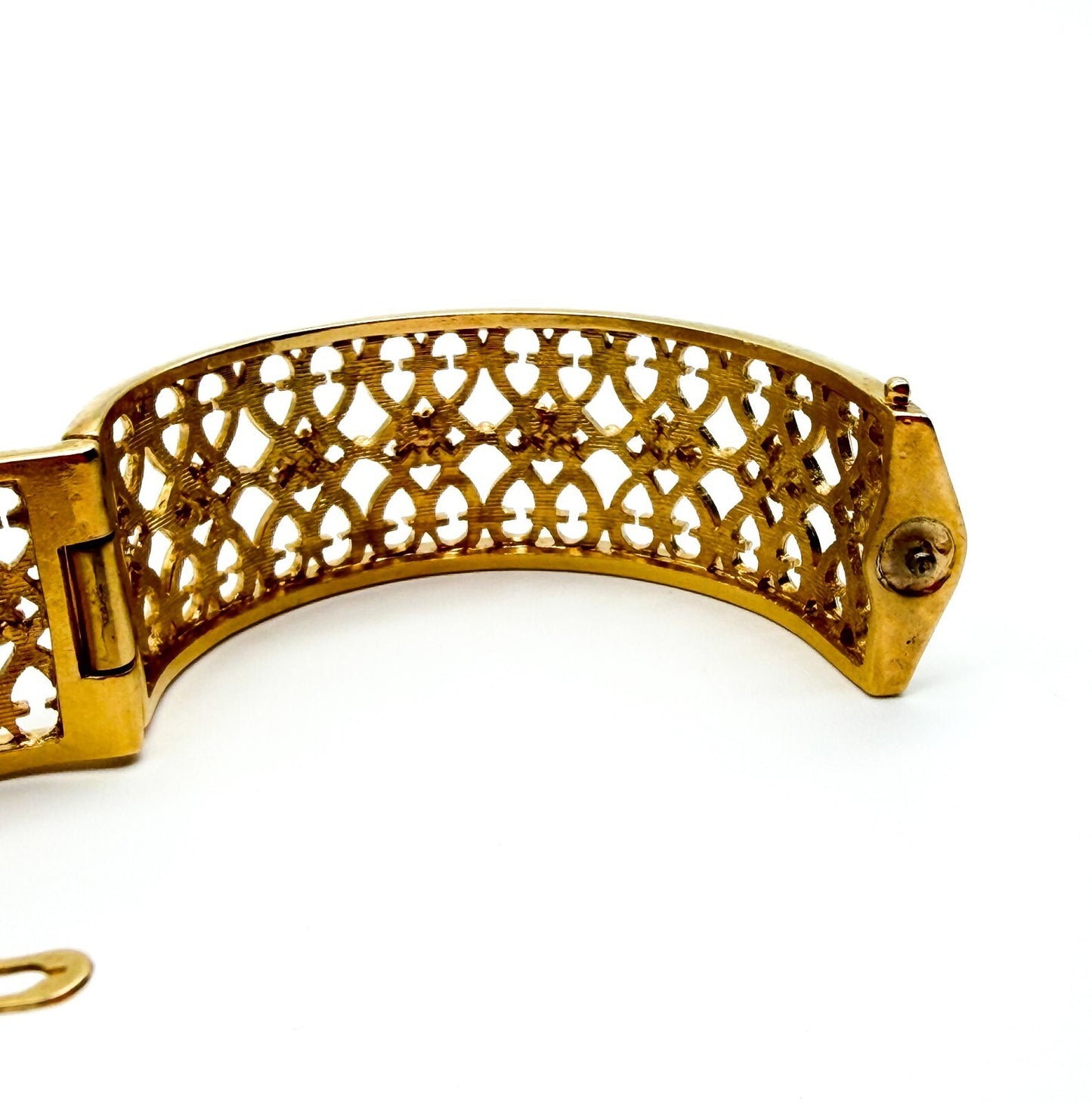 Past Times Gold Tone Bangle Filigree Openwork Hinged Bracelet Ornate