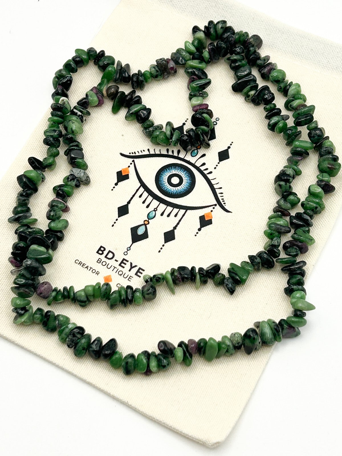 Ruby in Zoisite Gemstone Chip Necklace – Long Natural Stone Strand