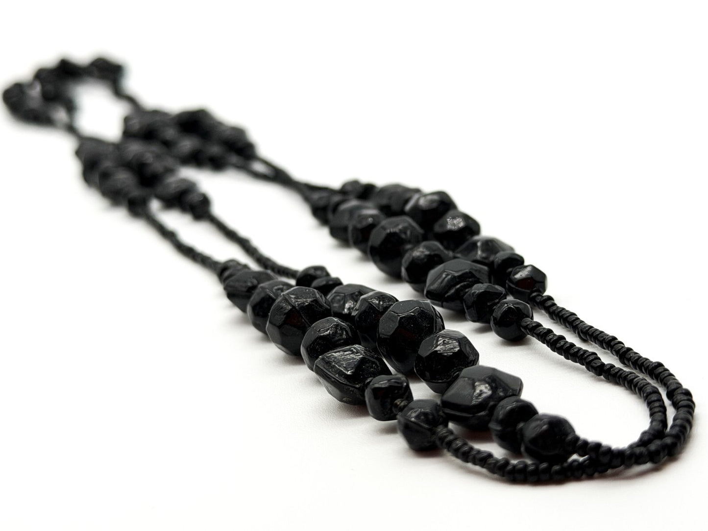 Vintage Black Glass Bead Long Necklace 30” Continuous Statement Strand