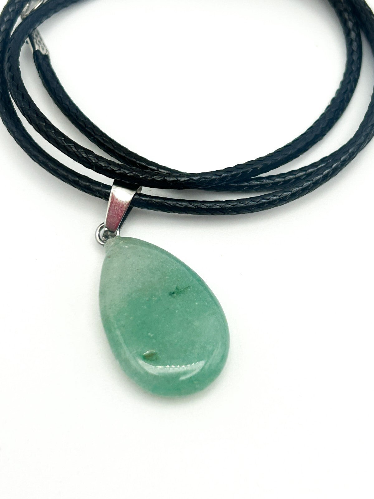 Gemstone Pendant Cord Necklace Bundle – Aventurine, Pink-Peach Stone