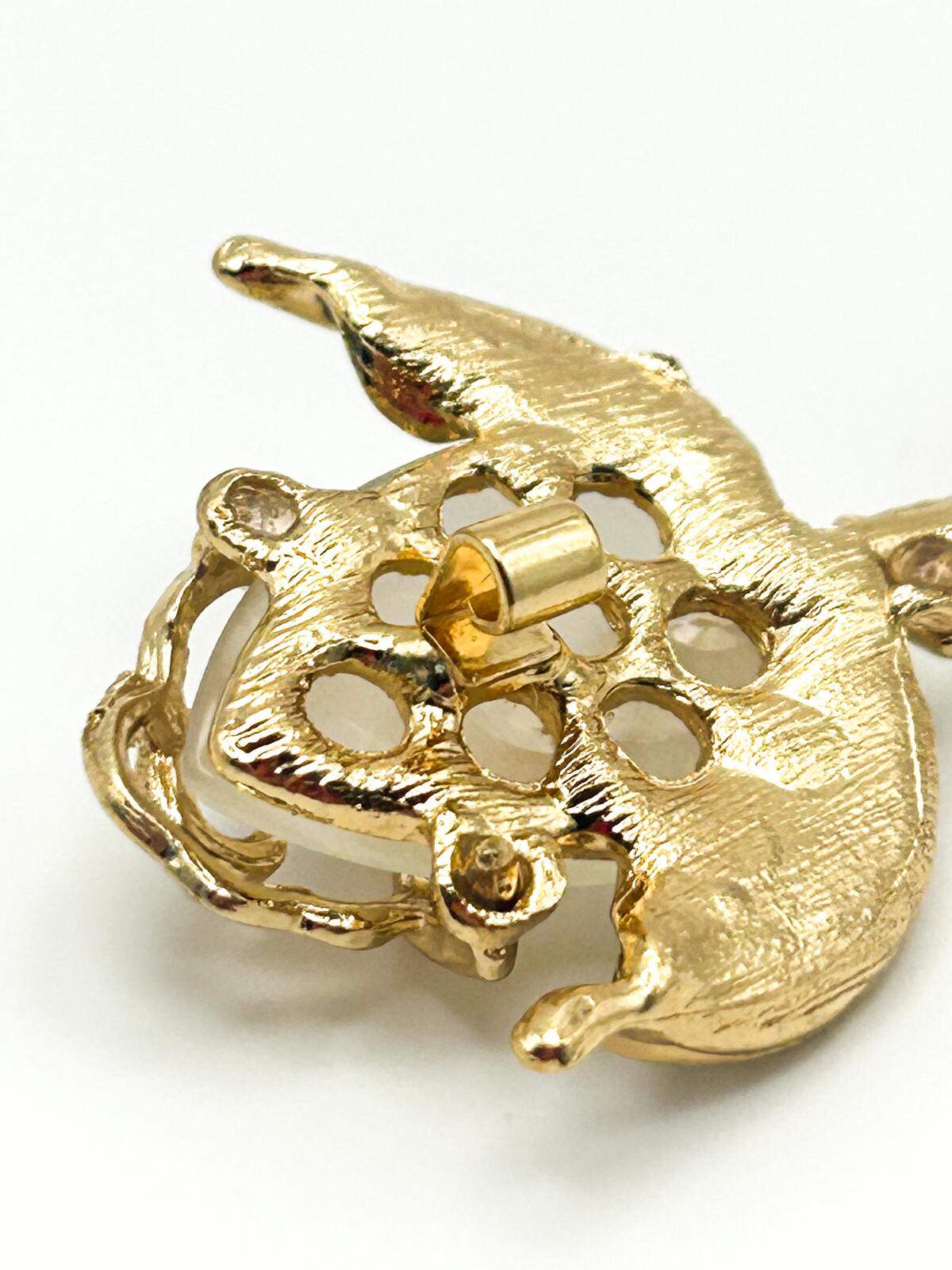 Vintage Gold, Lucite & Rhinestone  Sparkly Rose Brooch