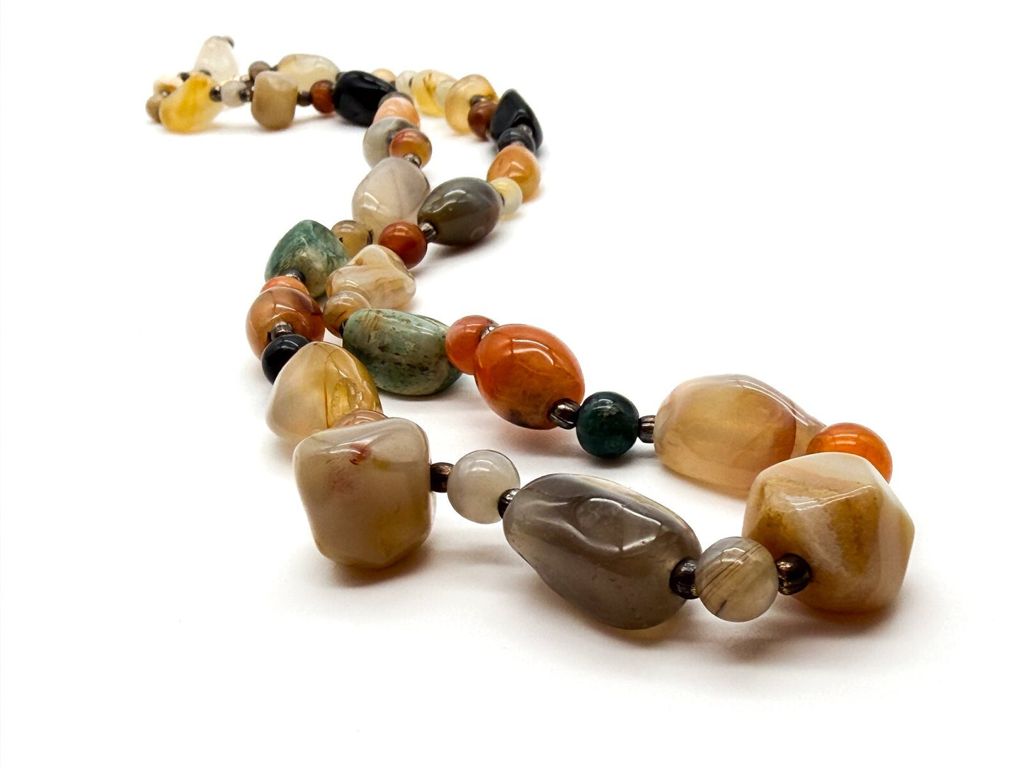 Mixed Gemstone Nugget Necklace Citrine Carnelian Agate Jade Onyx 26” - Boho