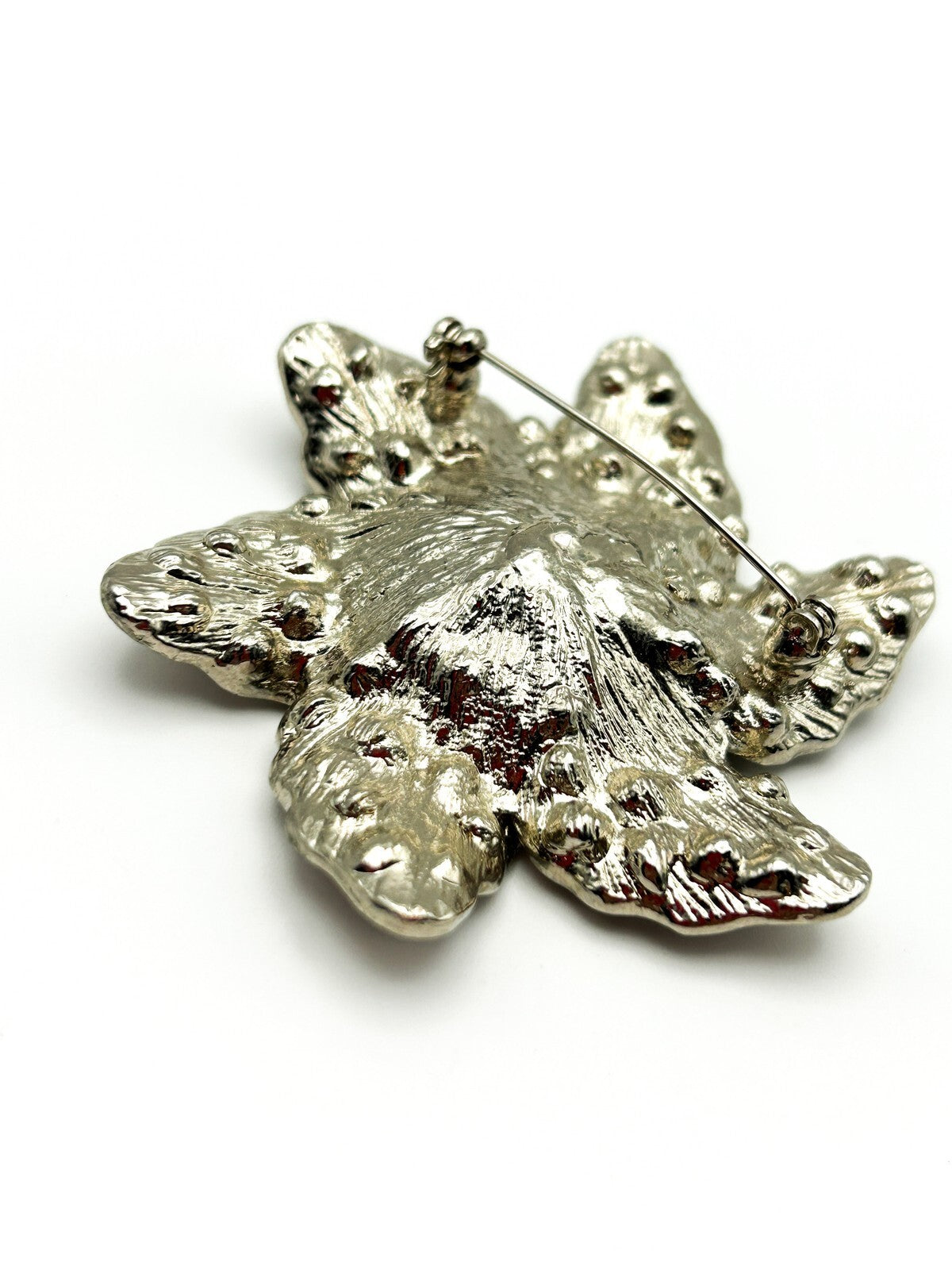 Vintage Brooch Silver Tone Rhinestone Diamanté Flower Statement Brooch 80s