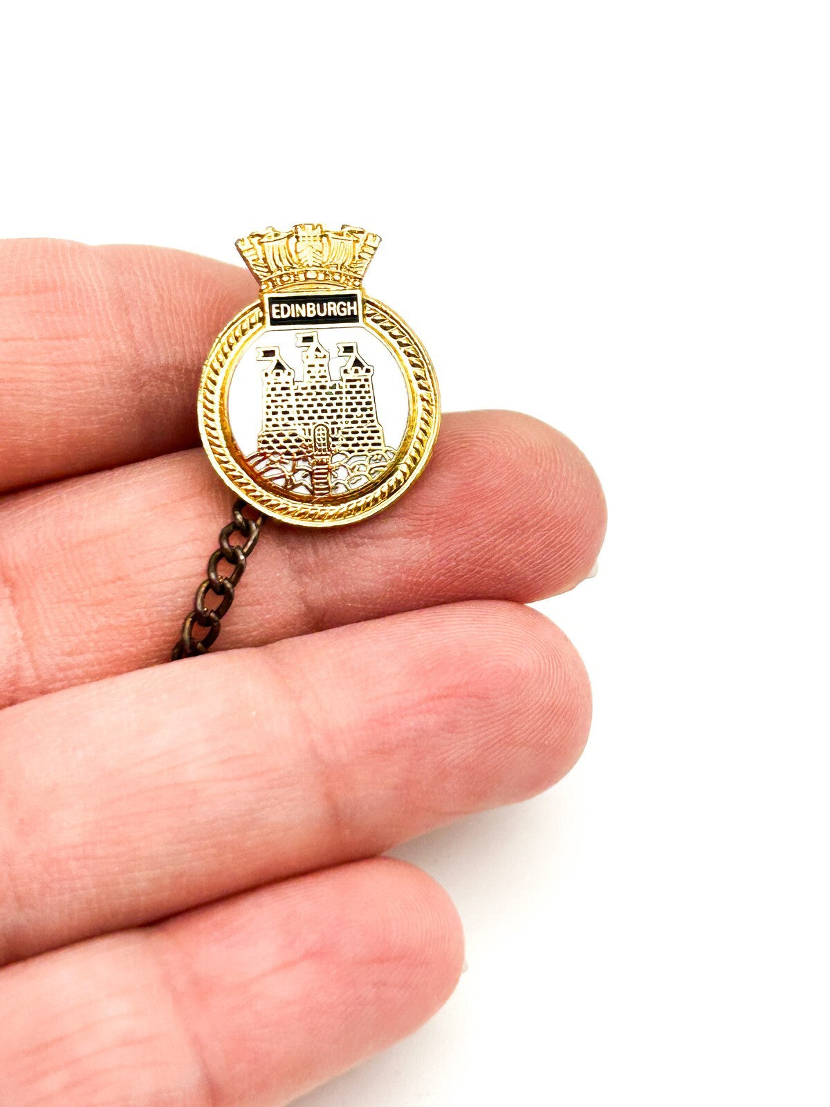 Vintage HMS Edinburgh Gold Tone Enamel Cufflinks and Tie Pin Set Military