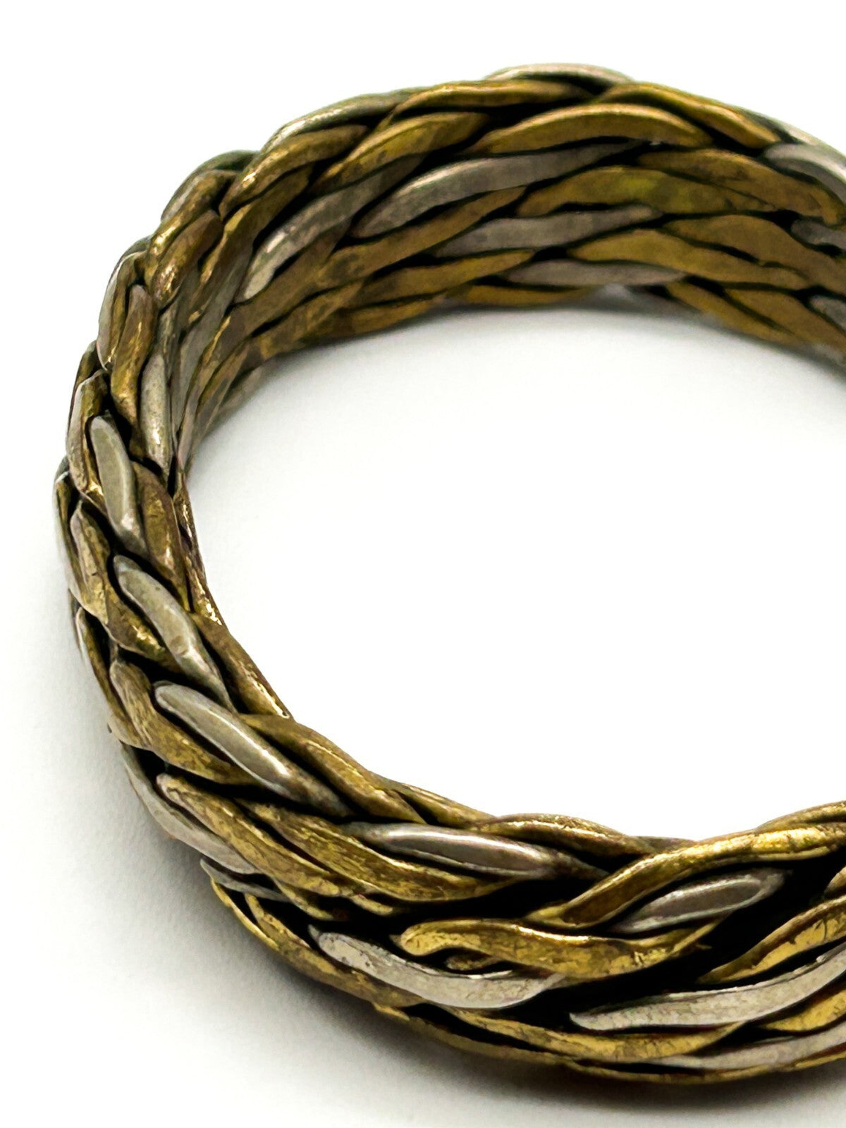 Vintage Braided Mixed Metal Chunky Cuff Bracelet Brass Silver Tone 60s-70s Retro