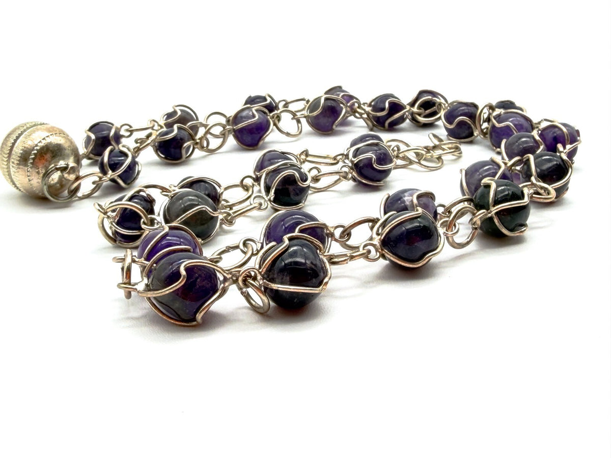 Amethyst Necklace & Bracelet Set Wire Wrapped Purple Gemstone Chain 20.5”