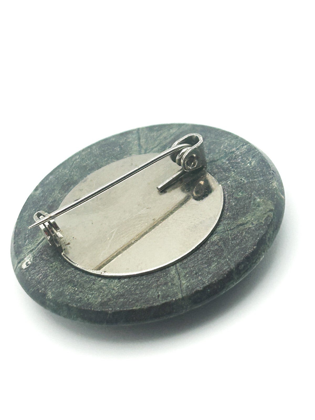 Vintage Semi-Precious Moss Agate Brooch - Circular and Domed Gemstone
