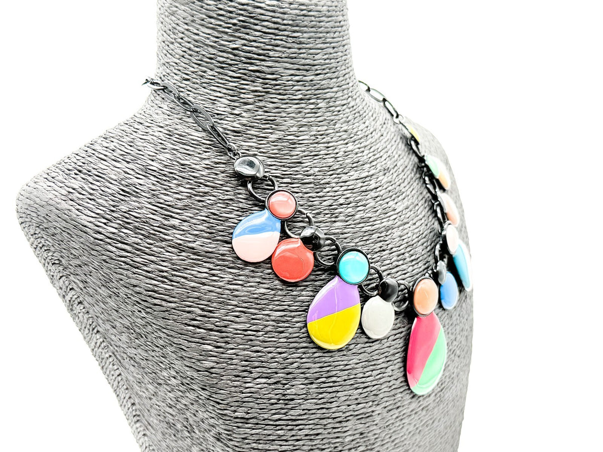 Colourful Acrylic Statement Necklace Drop Bib Black Chain Retro Style