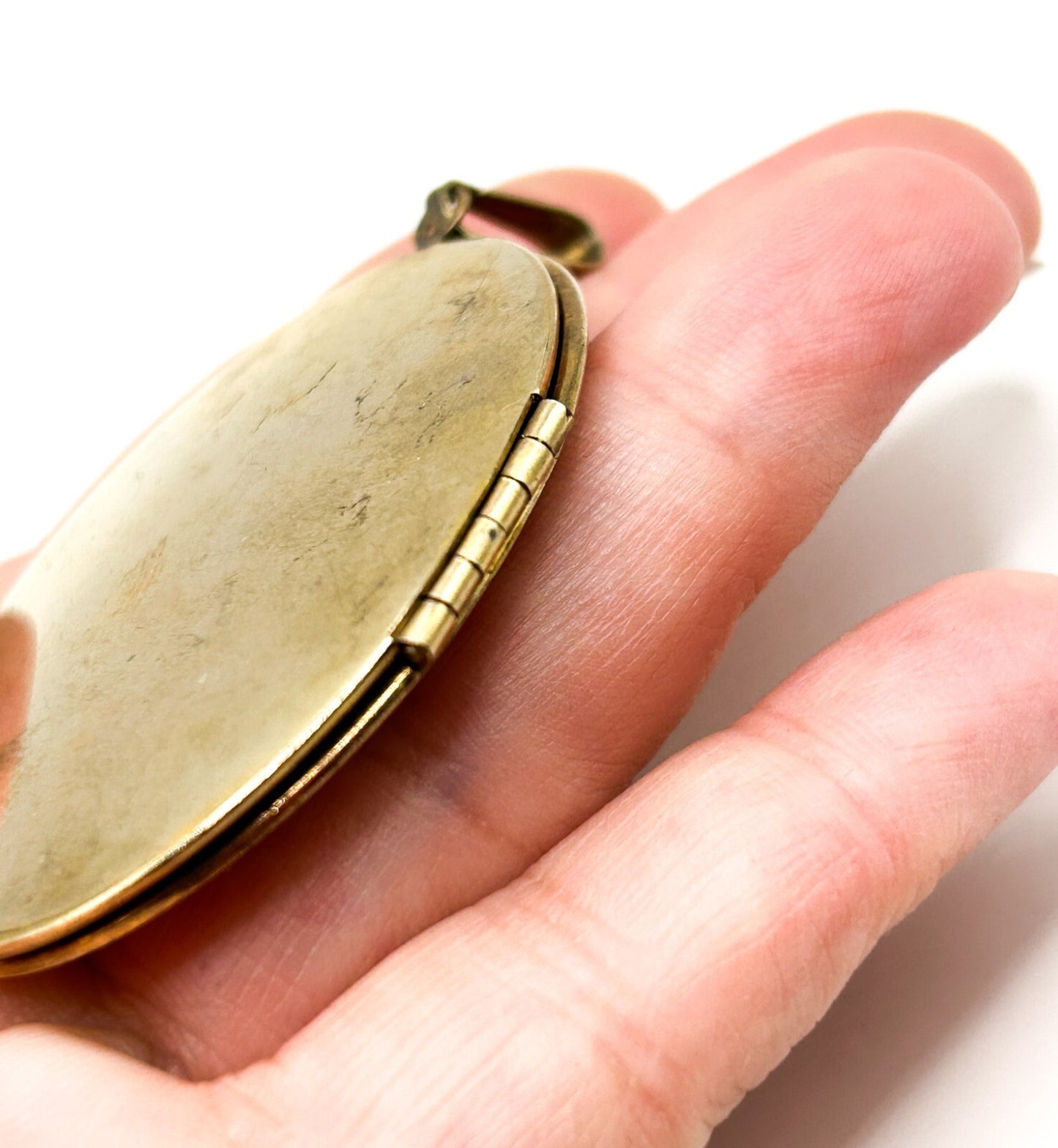 Vintage Gold Tone Oval Photo Locket Pendant Large Etched Starburst 6cm