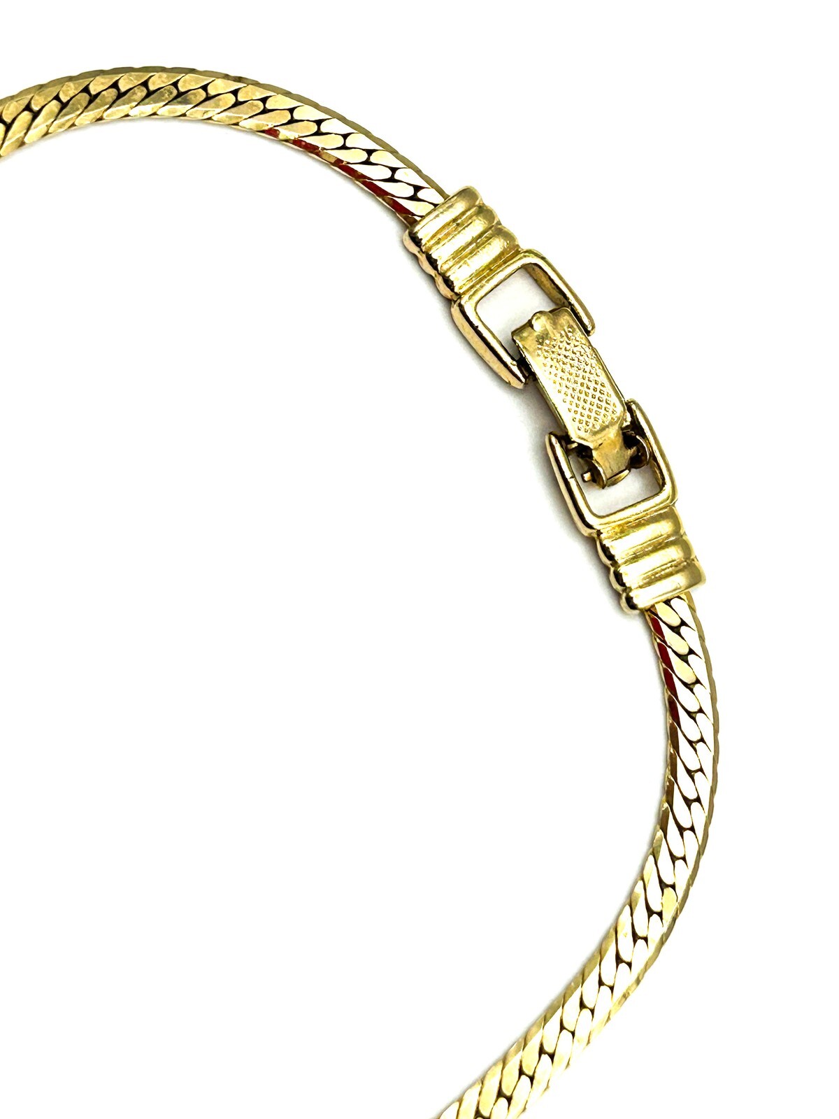 Vintage 80s Gold Tone Herringbone Necklace Black Enamel Curve Statement 17”