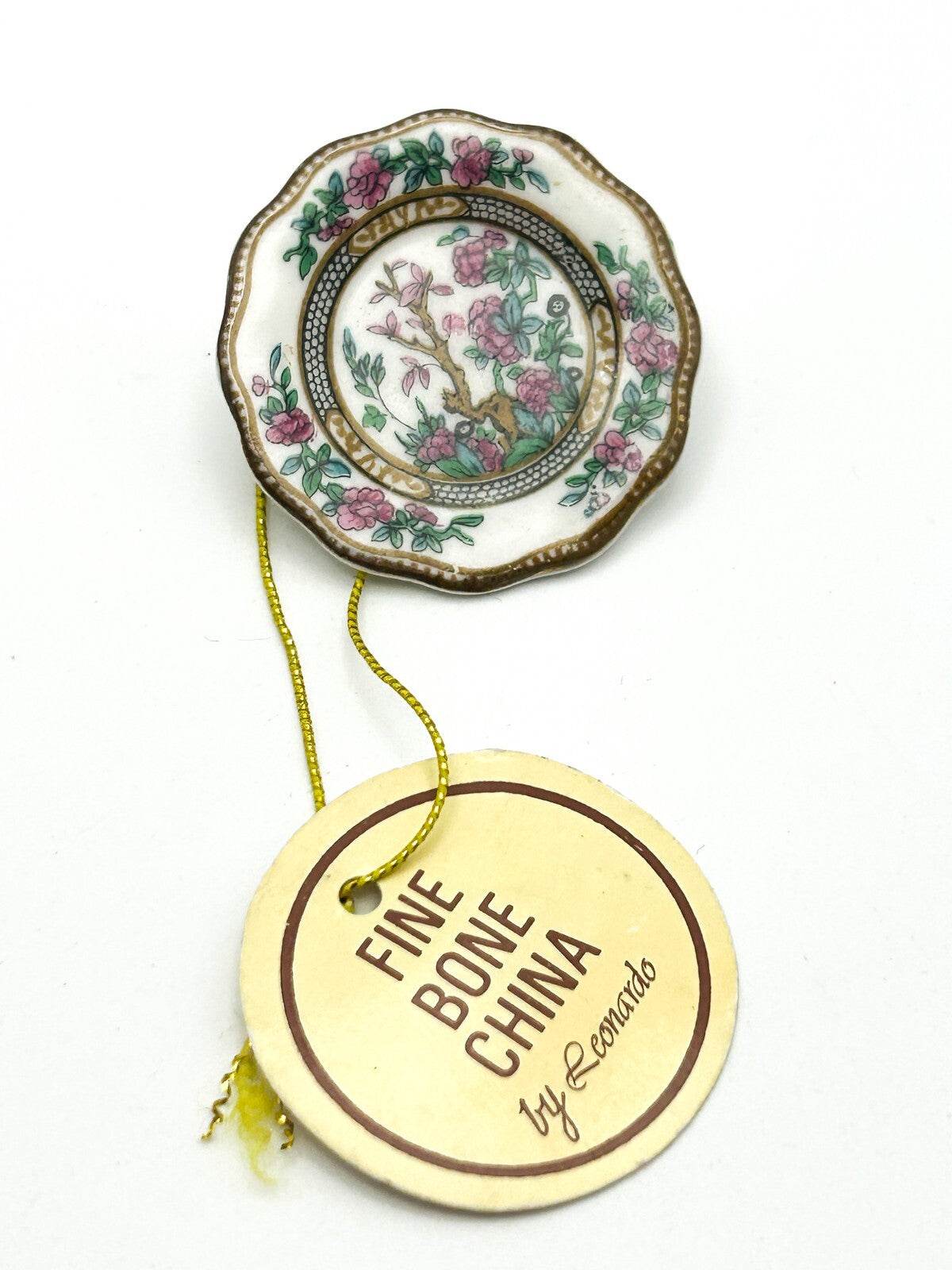 Vintage Coalport Fine Bone China Floral Plate Brooch Miniature Gold Tone England