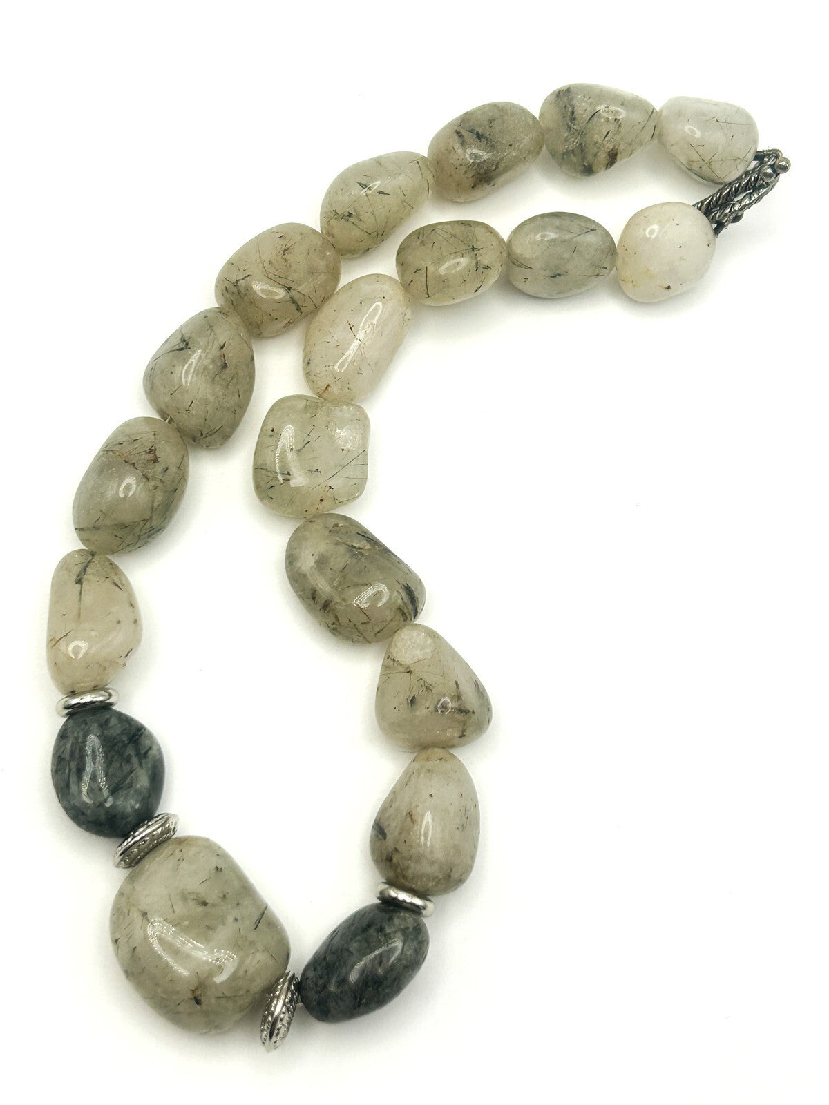 Chunky Rutilated Quartz Statement Necklace with Silver Tone Spacers - Gemstone