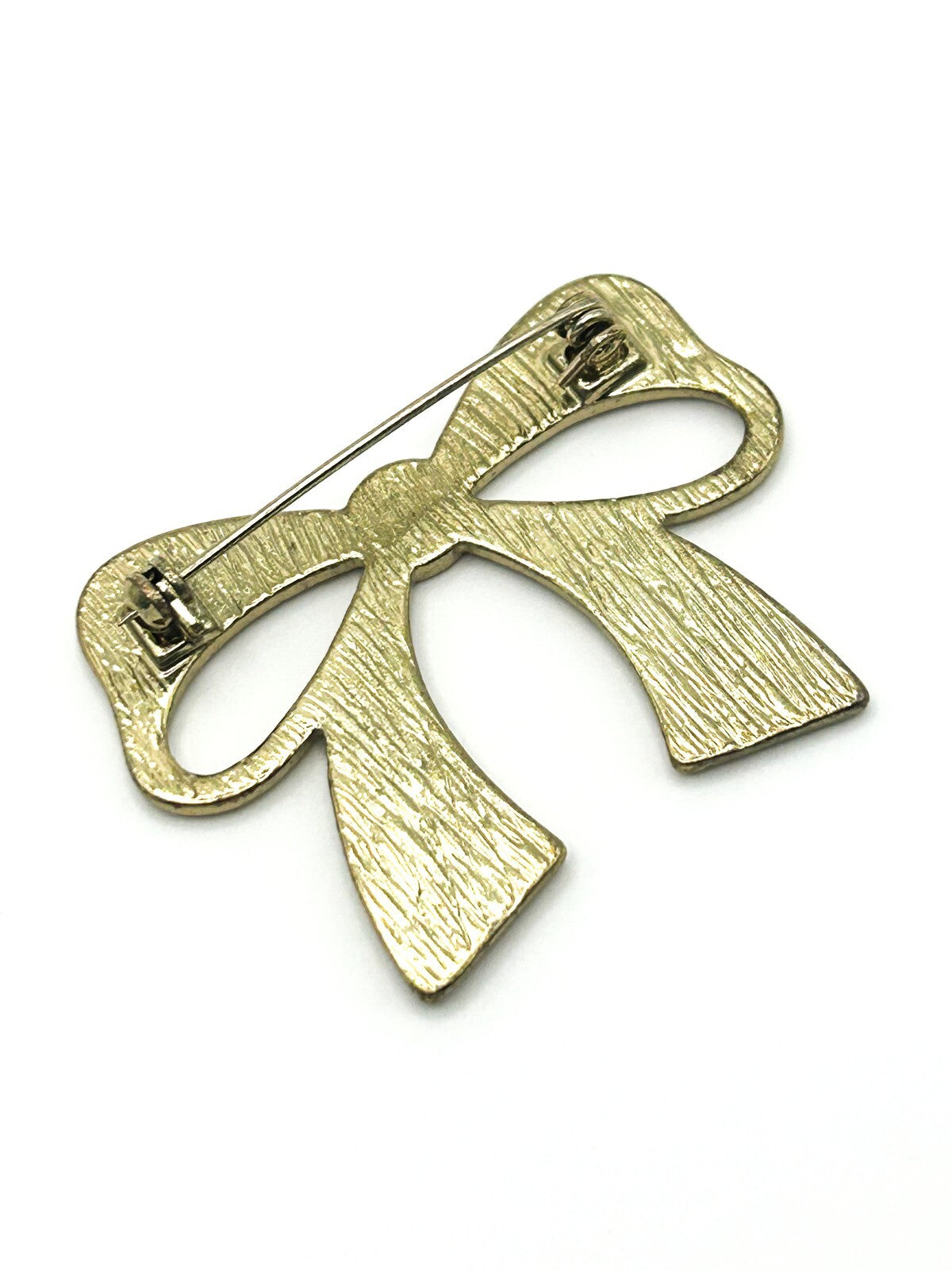 Vintage 1980s Gold Tone & Cream Enamel Bow Brooch