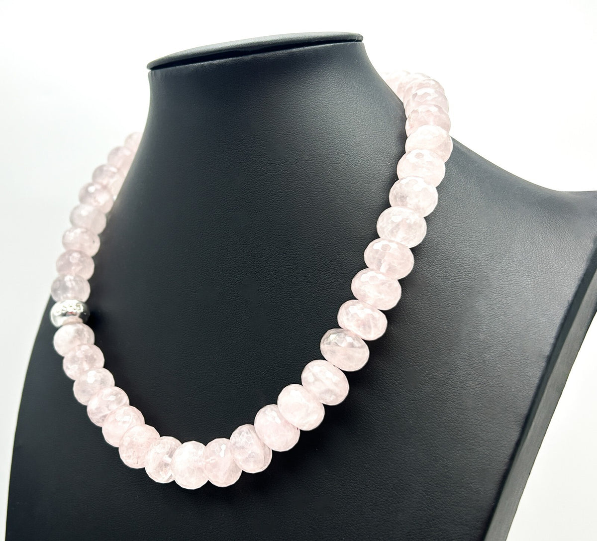 ASKA Faceted Rose Quartz Rondelle Beaded Necklace