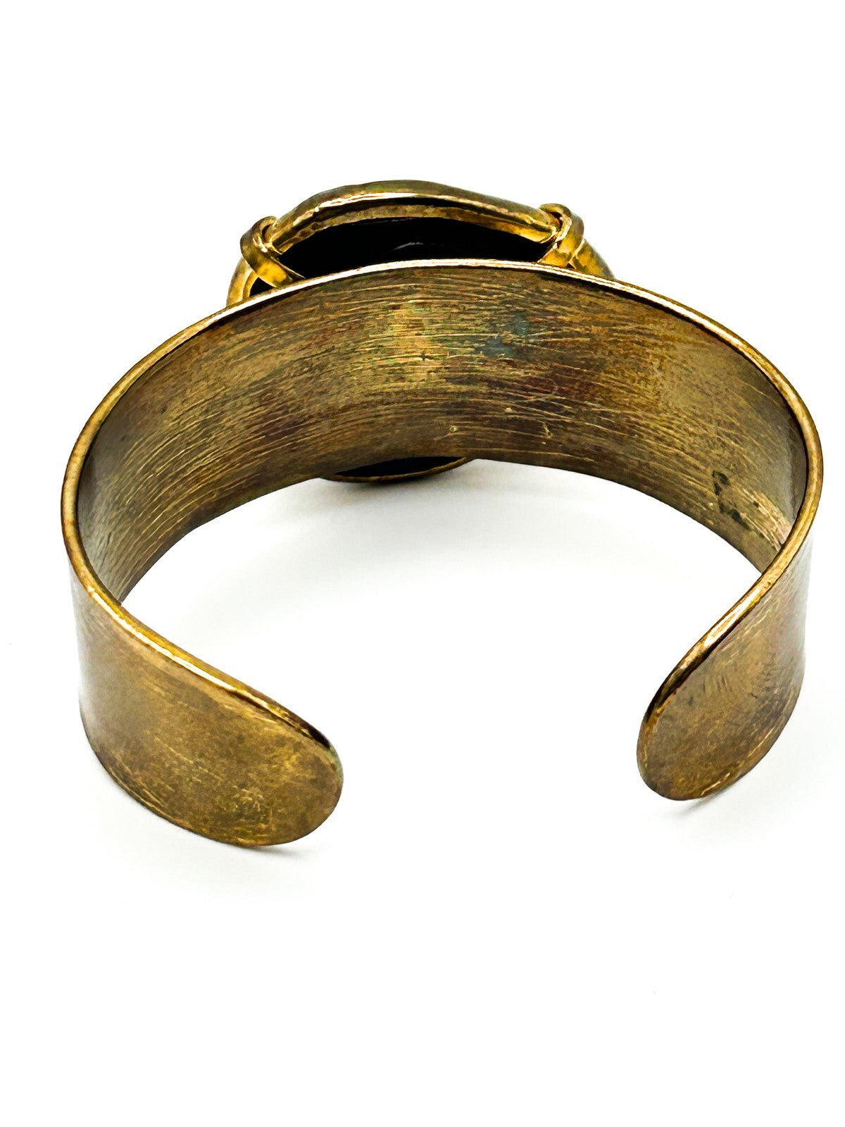 Gold Tone Brushed Cuff Bracelet with Faceted Semi-precious Blue Lepidolite Stone